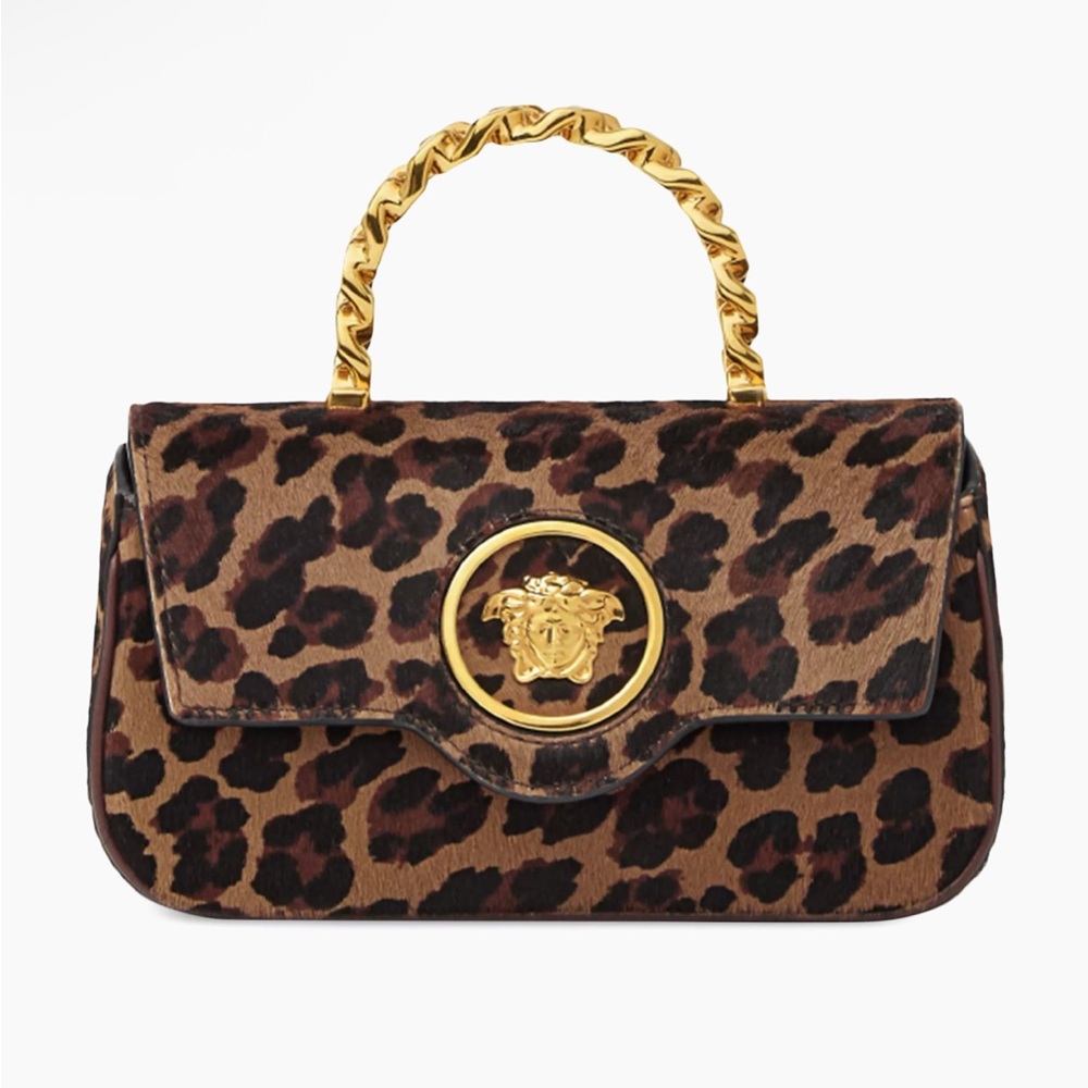 Versace La Medusa calf hair leopard-print mini bag. Calf Leather Calf Hair 100%